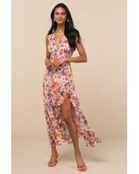 Lulus - Laraline Multi Floral Ruffled Cowl Back Maxi Dress - Lyst