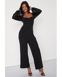 Lulus - Perfect Charisma Mesh Long Sleeve Wide-Leg Jumpsuit - Lyst
