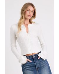 Lulus - Mosley Fuzzy Knit Button-Up Cardigan - Lyst