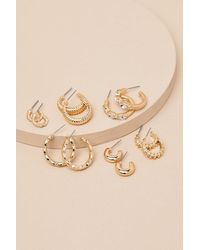 Lulus - Makana Textured Rhinestone Six-Piece Hoop Earring Set - Lyst