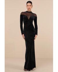 Lulus - Exemplary Allure Velvet Mock Neck Long Sleeve Maxi Dress - Lyst