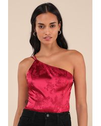 Lulus - Desirable Dream Wine Satin Jacquard One-Shoulder Bodysuit - Lyst