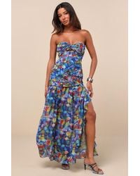 Lulus - Jeniah Multi Abstract Print Drop Waist Maxi Dress - Lyst