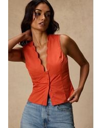 Lulus - Seasonally Lovely Scalloped Button-Front Poplin Top - Lyst