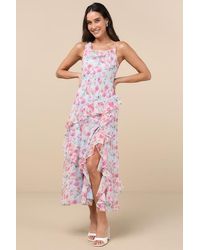 Astr - Levina Floral Asymmetric Ruffled Midi Dress - Lyst