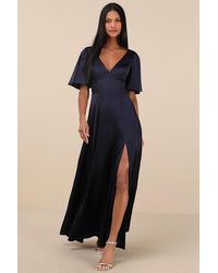 Lulus - Elegant Confidence Satin Flutter Sleeve Cutout Maxi Dress - Lyst