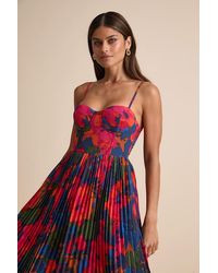 Lulus - Dorothy Multi Floral Print Pleated Midi Dress - Lyst