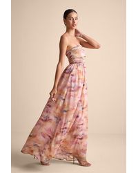 Lulus - Mykala Abstract Pleated Strapless Maxi Dress - Lyst