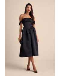 Lulus - Coquette Essence Satin Off-The-Shoulder Lace-Up Midi Dress - Lyst