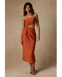 Lulus - Zisel Terracotta Cutout Strapless Midi Dress - Lyst
