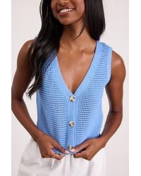 Lulus - Aesthetic Ease Pierced Knit Button-Front Cropped Tank Top - Lyst