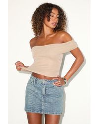 Lulus - Fayla Medium Wash Denim Rhinestone Mini Skirt - Lyst
