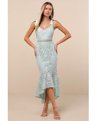 Lulus - Won Your Heart Lace Tie-Strap High-Low Midi Dress - Lyst