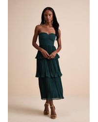 Lulus - Seriously Sensational Emerald Strapless Tiered Midi Dress - Lyst