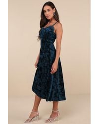 Lulus - Considered Glamour Dark Crushed Velvet Buster Midi Dress - Lyst