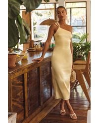 Lulus - Yvonne Satin One-Shoulder Midi Dress - Lyst