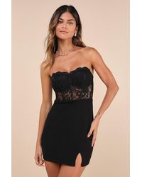 Lulus - Sultry Persona Lace Strapless Bustier Bodycon Mini Dress - Lyst