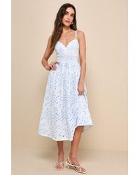 Lulus - Sunny Poise Cotton Eyelet Embroidered Midi Dress - Lyst