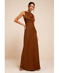 Lulus - Perla Satin Boat Neck Maxi Dress - Lyst
