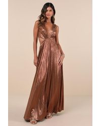 Lulus - Shining Luxury Bronze Metallic Lurex Cutout Maxi Dress - Lyst