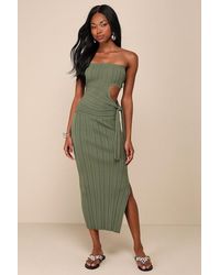 Lulus - Serene Chicness Ribbed Cutout Sweater Midi Dress - Lyst