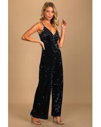 Lulus - Dazzling Demeanor Velvet Sequin Straight Leg Jumpsuit - Lyst