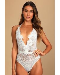 Lulus - Essence Of Romance Lace Halter Bodysuit - Lyst