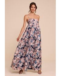 Lulus - Carmen Multi Floral Jacquard Babydoll Maxi Dress - Lyst