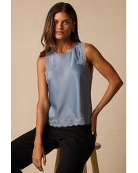 Lulus - Jaynae Lace Trim Satin Tank Top - Lyst