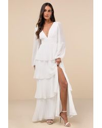 Lulus - Graceful Finesse Pleated Long Sleeve Maxi Dress - Lyst