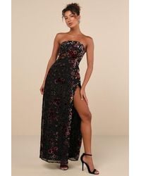 Lulus - Alluring Figure Floral Velvet Burnout Strapless Maxi Dress - Lyst