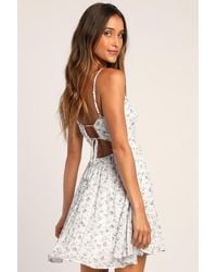 Lulus - So Effortless Floral Print Swiss Dot Tie-Back Mini Dress - Lyst