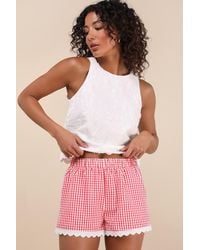 Lulus - Marija Gingham Scalloped Shorts - Lyst