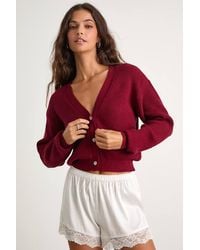 Lulus - Toasty Babe Knit Button-Up Cropped Cardigan - Lyst