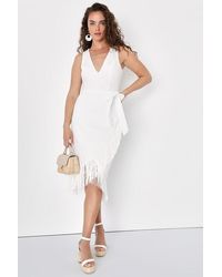 Lulus - Always Ravishing Cotton Eyelet Fringe Tulip Midi Dress - Lyst