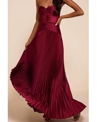 Lulus - Elkay Pleated Satin Drop Waist Maxi Dress - Lyst