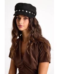 Lulus - Wilfreda Suede Studded Cabbie Hat - Lyst