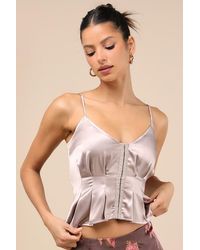 Lulus - Kailany Satin Pleated Peplum Cami Top - Lyst