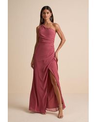 Lulus - Adeline Rusty Rose One-Shoulder Scarf Maxi Dress - Lyst