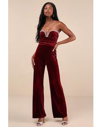 Lulus - Fabulous Instinct Velvet Pearl Strapless Jumpsuit - Lyst