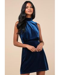 Lulus - Gorgeous Darling Velvet Sleeveless Mock Neck Mini Dress - Lyst