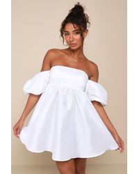 Lulus - Sweet Vision Taffeta Off-The-Shoulder Babydoll Mini Dress - Lyst