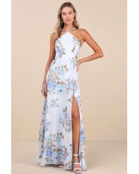 Lulus - Romantic Marvel Floral Print Halter Neck Maxi Dress - Lyst