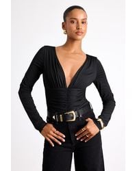 Lulus - Naiari Slinky Knit Ruched Long Sleeve Bodysuit - Lyst