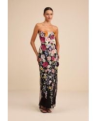 Lulus - Macario Multi 3D Floral Embroidered Strapless Maxi Dress - Lyst