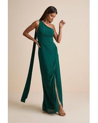 Lulus - Adeline Emerald One-Shoulder Scarf Maxi Dress - Lyst