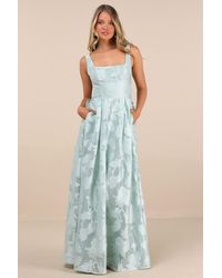 Lulus - Perfected Aura Sage Jacquard Tie-Back Maxi Dress With Pockets - Lyst