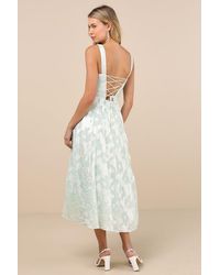 Lulus - Loira Mint Burnout Jacquard Lace-Up Midi Dress - Lyst