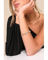 Lulus - Dazzling Shine Pearl Rhinestone Layered Chain Bracelet - Lyst