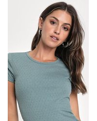 Lulus - Essential Trend Sage Pointelle Knit Short Sleeve Top - Lyst